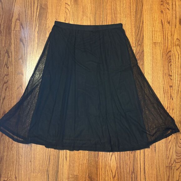 REQUIREMENTS Black Sheer Midi Skirt XL NWT Elastic Waist Lined - Picture 1 of 4